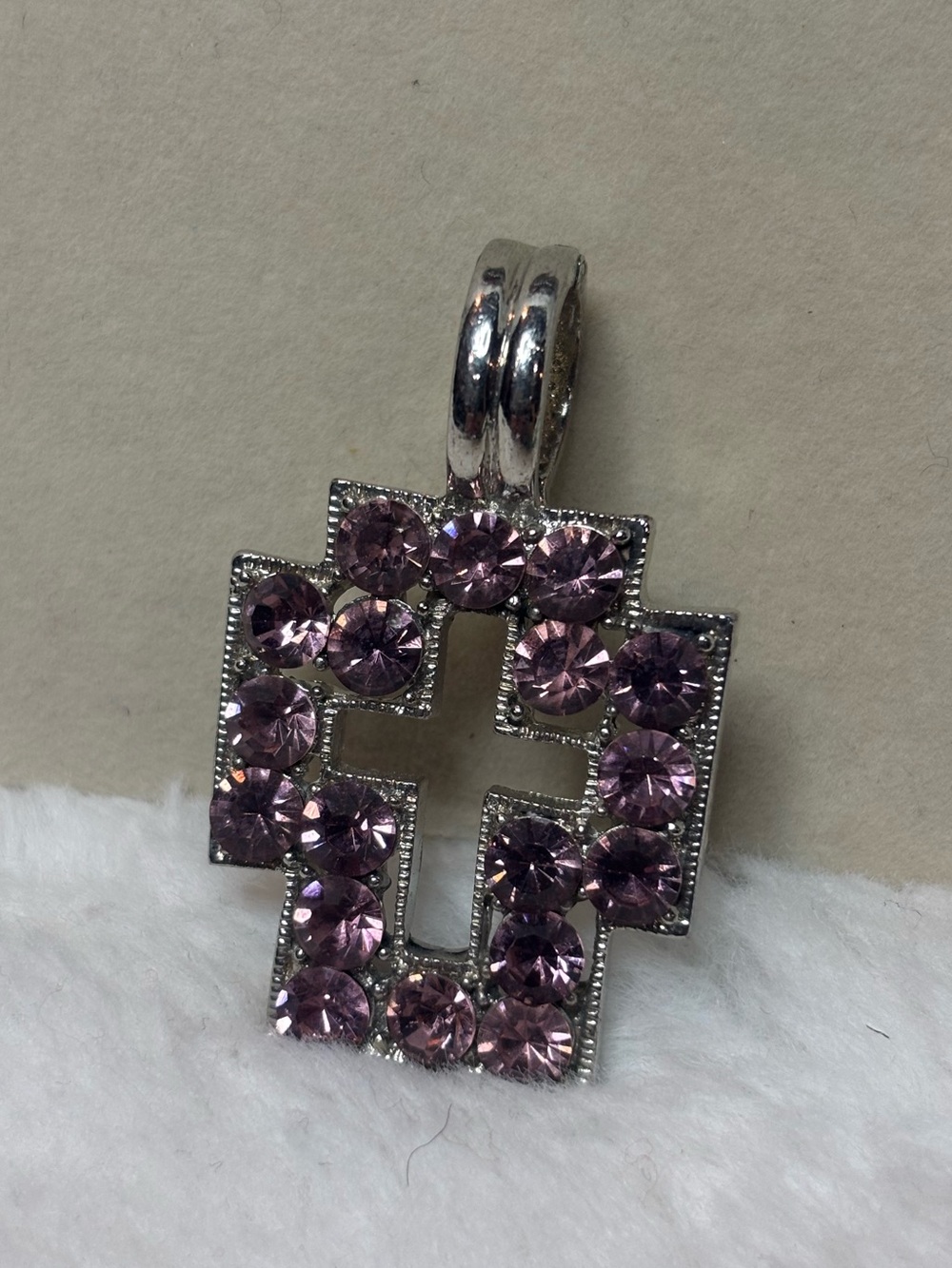 Pretty silver tone Purple Faux Amethyst  cluster cross pendant